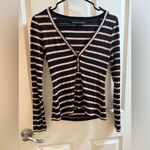 Veronica Beard Womens Metallic Striped Henley - Black Multi Size XS